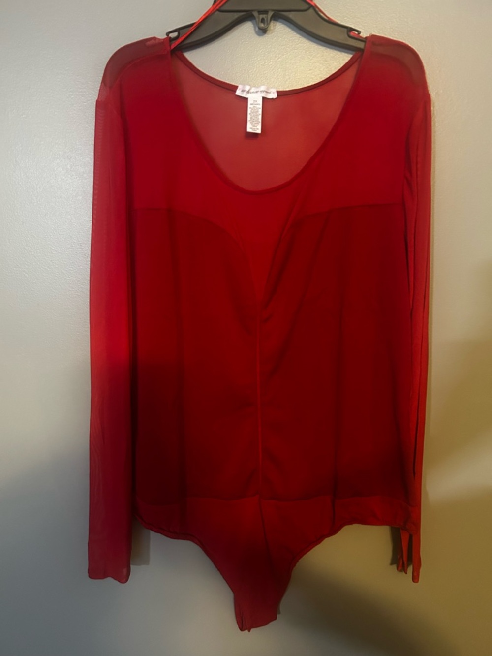 Ambiance Red Sheer Long-Sleeve Bodysuit
